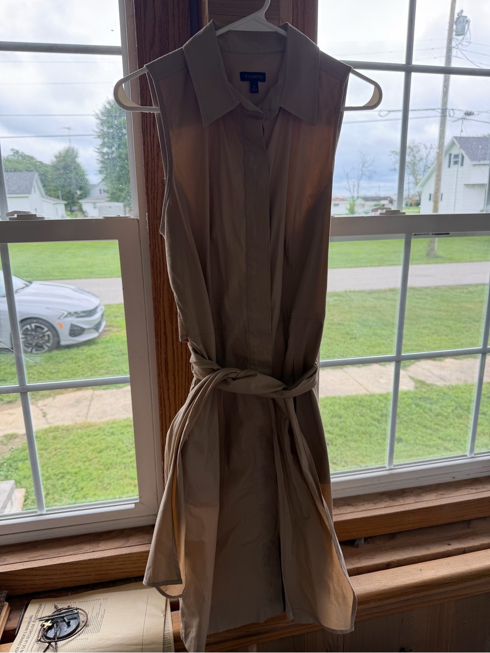 Talbots Beige Sleeveless Shirt Dress with Tie Belt